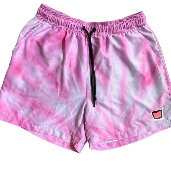BARSTOOL SPORTS PINK WHITNEY PINK AND WHITE TIE DIE SWIM SHORTS WITH LINING - Picture 2 of 7